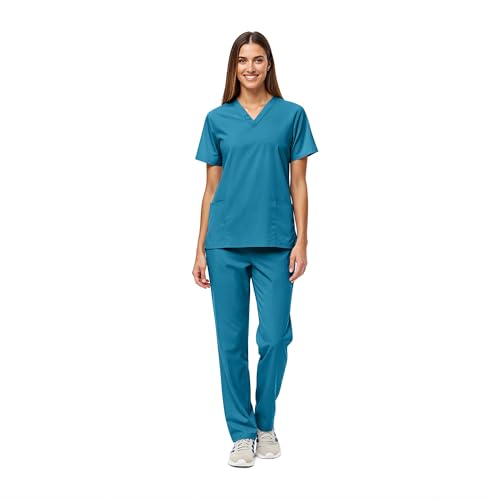Women's Scrub Set - Medical Scrub Top and Pant, Teal, Medium