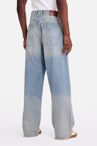 Image of SNITCH Men Streetwear Jeans | Baggy Fit Wide Leg Heavy Distressed Design & Raw Frayed Hem | 100% Breathable Cotton Denim Fabric for Casual Outings & Urban Lifestyle