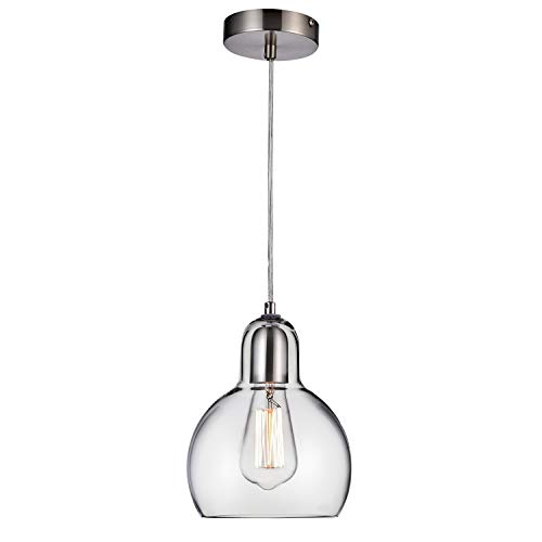 KRASTY Brushed Nickel Clear Glass Pendant Light,Adjustable Mini Ceiling Pendant Lighting Fixture