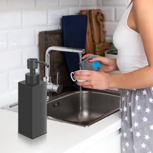 Black Soap Dispenser, Matte Black Stainless Steel, Rust-Proof Liquid Hand Dish Dispenser for Bathroom & Kitchen, 8.5 Oz Refillable Countertop Lotion Bottle (Square) - Image 9