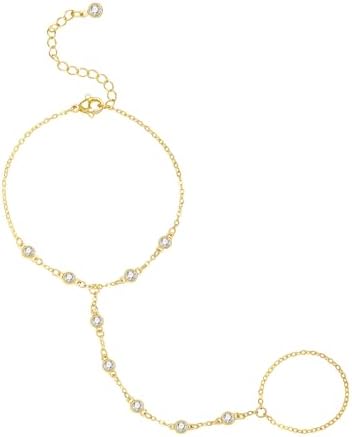 Hand Chain Ring Bracelet Gold Bracelets for Women Dainty Finger Ring Bracelet Hand Chain Jewelry for Women Trendy Bracelets for Women Summer Essentials Stuff Fashion Hand Chain