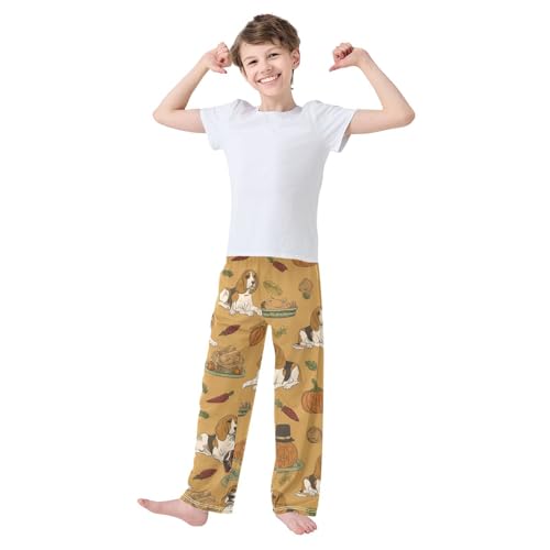 Beagle Pumpkins Boys Long Pants Soft Trousers Elastic Waist Kids Lounge Bottoms with Pockets S-XL3
