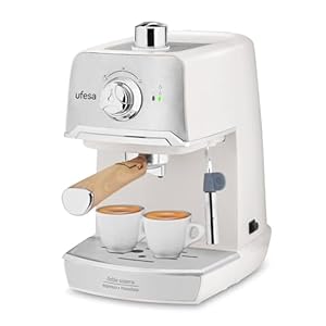 Ufesa CE7238 Cream Cafetera Expresso y Capuccino, Vaporizador Orientable, 20 Bares, 2 Modos: Café Molido o Monodosis, Depósito 1.2L, Función Calienta Tazas, 850W, Cream