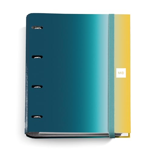 Miquelrius - Ringbuch A4, Ringbuch mit 4 Ringen + 100 Blatt 90 g/m² kariert 5 mm kariert, Ordner mit Gummizugverschluss, Aurora Iceland Collection