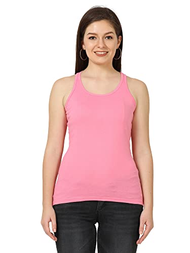 Image of FLEXIMAA Women's Cotton Plain Round Neck Sleeveless T-Shirt