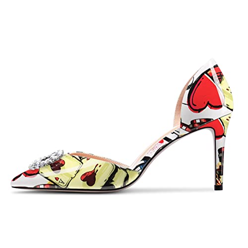 TNYNFBEB Women Mid Heel Close Pointed Toe Pumps Slip-on Rhinestone Crystal Wedding Party Cute Basic Classic 3.2 Inches Heels4