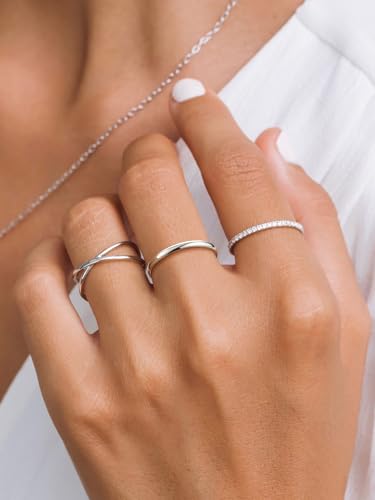 Suplight Interlocked Rolling Rings, Sterling Silver Rings for Women Simple Fidget Ring Plain Stardust Band Rings Stacking Ring for Women Men Size 4 to 12 (with Gift Box)3