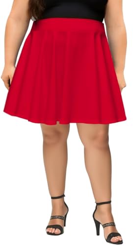 Afibi Womens Plus Size Mini Skater Skirt Basic Versatile High Waisted Flared Short Stretchy Skirts3