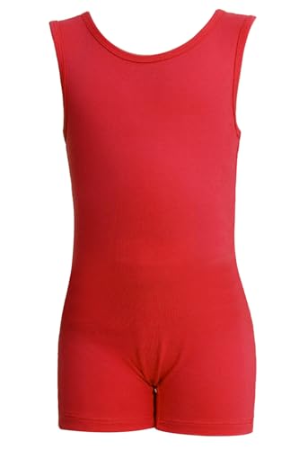 WEGETIT Gymnastics Leotards for Girls Sleeveless Black Leotard Toddler Dance Tank top Biketards with Shorts Kids Bodysuit (Red 10-12 Years)