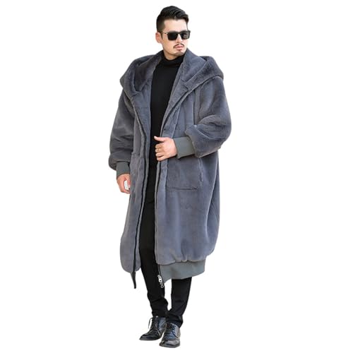 Manteau long en fausse fourrure homme parka capuche polaire trench-coat hiver gris