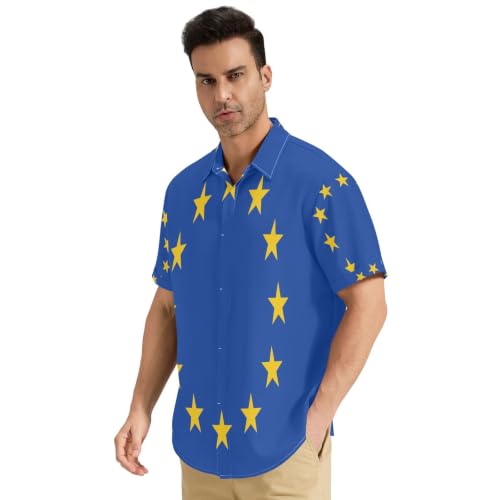 Chemise hawaïenne homme GuoChe S imprimé drapeau Europe décontractée