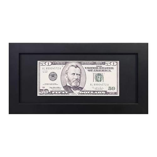 Dollar BillFrame Money Frame Black First Dollar Bill Frame Tabletop Picture Frame with Black Mat or Without a cushion 4x9 Business License Frame Solid wood shadow box with glass panels Hanging type.