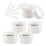 TIANZD 5 Stück Leere Kleine 50 ml Weiß Kunststoff Schraubdose Cremedose Dosen Gel Tiegel mit Silberband Deckel Kosmetik Behälter Salbe Kosmetikbehälter Leerdose mit 5 Stück Löffel