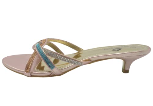 Damen-Sandalen mit niedrigem Absatz und Strasssteinen, für Hochzeit, Party, Abschlussball, Pantoletten, Rosa H 8, 39 EU Cover