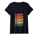 Womens Cindy First Name Shirt Vintage Cindy Name V-Neck T-Shirt