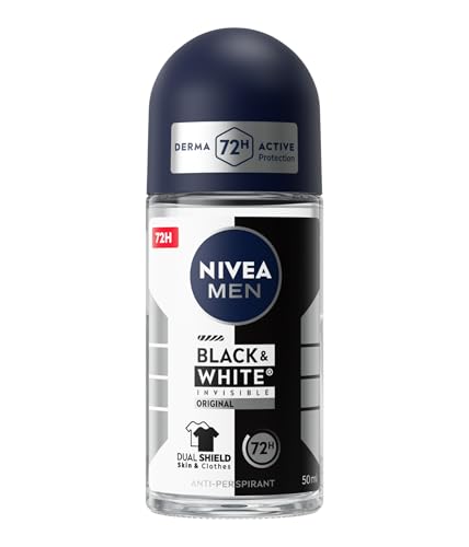 NIVEA MEN Black & White Invisible Original Roll-on 6 x 50 ml, Deodorante uomo antitraspirante 72h, Deodorante roll on anti odori, sudore, residui, irritazioni e macchie, Profumo maschile e duraturo