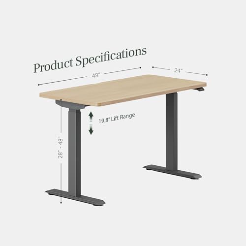 Image of Branch Duo Standing Desk, Adjustable Standing Desk with 20 inch Range | OLED Control Panel, Frameless Design and Compact Size Suitable for Many Spaces, 48 Inches, Charcoal Base, Woodgrain Top