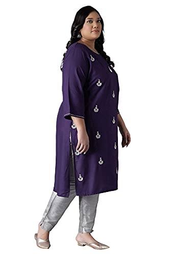 Image of W for Woman Women Viscose Straight Fit Straight Kurta with Buti Embroidery