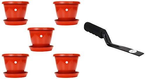 Image of Kraft Seeds 8-inch Garden Balcony Flowering Planter with Bottom Plate /Tray (Red /Terracotta, Pack of & Khurpi for Small Pots Combo