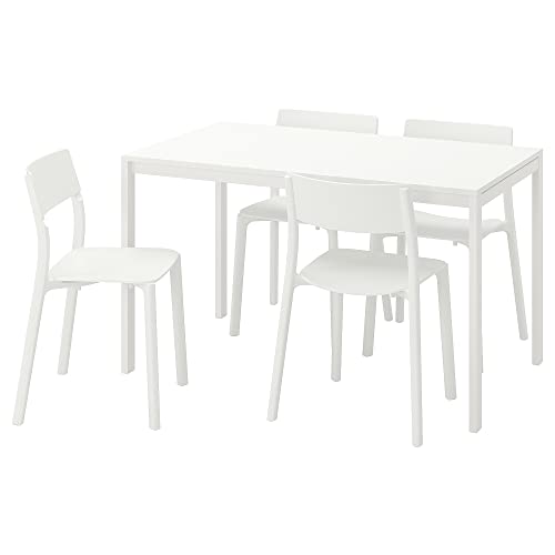 IKEA MELLTORP/JANINGE Tavolo e 4 Sedie, 125 cm, Bianco/Bianco
