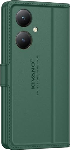 Image of KIVANO LUXE Compatible for Vivo Y27 4G Luxury Handmade Leather Magnetic Flip Folio Case | Card Holder & Kickstand | Slim Protective Cover | Unisex - Green