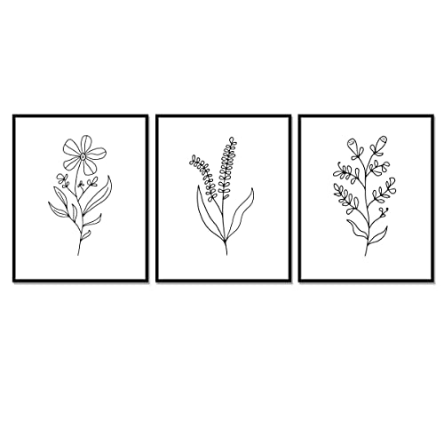 Minimal Line Botanical Prints, Flower Line Art Prints, Set of 3, Gallery Wall art, Botanical Prints, Wild Flowers Art, Floral Line Art, Minimal Floral Decor, 11x14inch Unframed