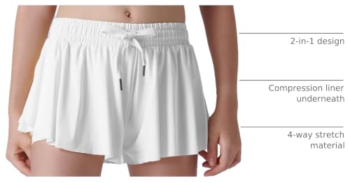 Image of 1 or 3 Pack Girls Flowy Shorts with Spandex Liner & Pocket, 2-in-1 Athletic Butterfly Shorts for Running Dance