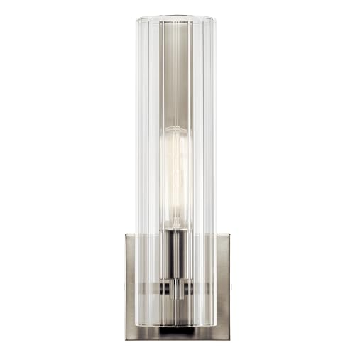Image of Kichler Jemsa 1 Light Wall Sconce, Modern Light with Clear Fluted Glass in Brushed Nickel for Bathroom, Powder Room, Sides of Fireplace, Down a Hallway, Kitchen, or Bedroom (14 inch x 4.75 inch), 55165NI