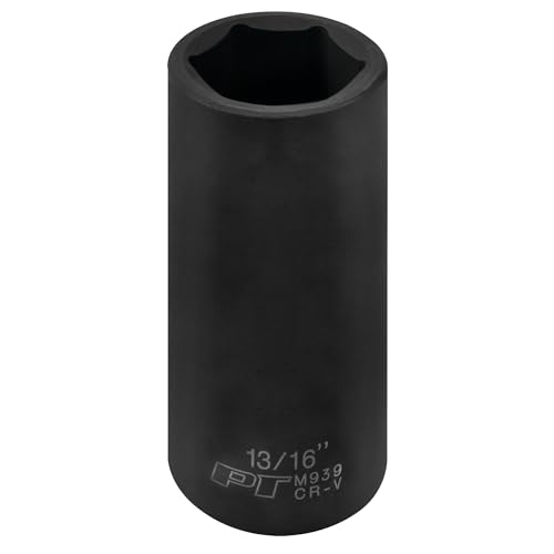 Image of Performance Tool M939 3 /8 in. Drive 13 /16 in. Deep Impact Socket | Automotive tool. 6-point rounded corners for tighter grip. Drop forged chrome vanadium steel. Large size etching