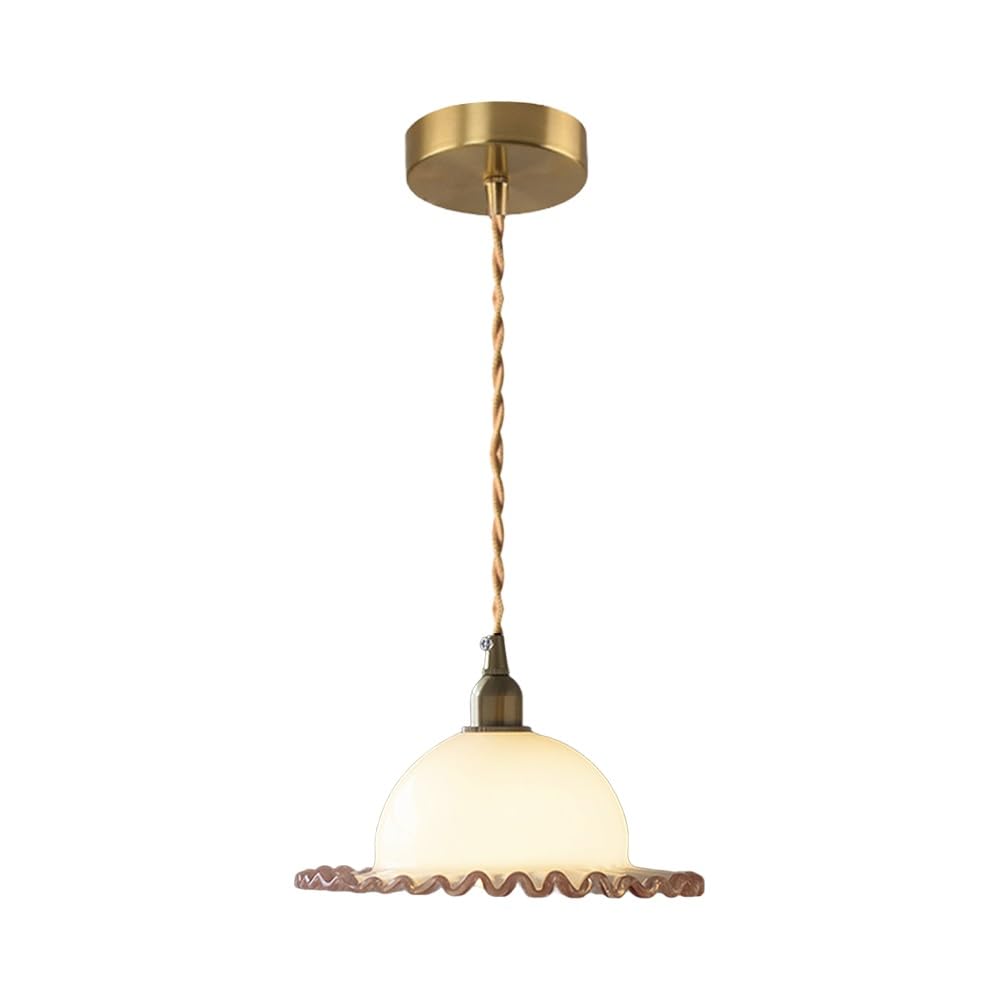 KXEcoLife Dome Glass Pendant Light Nordic Ceiling Hanging Lamp Single Kitchen Island Lighting Brass for Dining Room Bedroom Cafe Bar 8.3in