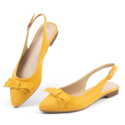 Image of MUSSHOE Slingback Flats for Women: Pointed Toe Bow Flats - Comfortable Dressy Casual Shoes for Work Office Business Party
