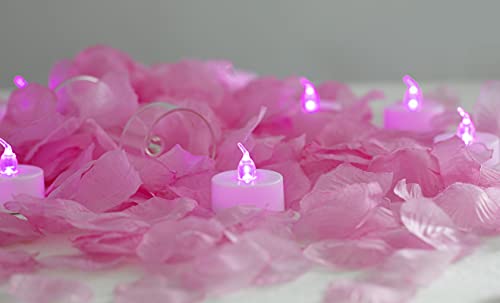 Lanker 500 Pcs Pink Artificial Rose Petals With 24 Pcs Steady Pink Flameless Tea Lights Candles For Valentine's Day And Romantic Occasions (Pink Lights With Pink Rose Petals) #TOP11