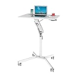 mesa auxiliar hospitalar usada Fácil montaje hjh OFFICE 802114 Escritorio de Pie Móvil para Ordenador Portátil VM-SU Blanco, Mesa de pie, Mesa Auxiliar, Soporte Laptop con Ruedas, Altura Regulable
