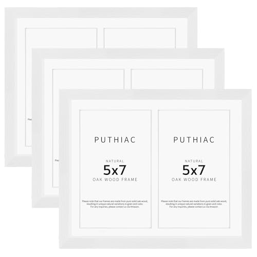 8.5x11 Oak Wood Picture Frame - Minimalist 8.5x11 Picture Frame with Mat Display 2Pcs 5x7 Photos, 5x7 Picture Frame Wood, Natural Solid Wooden Picture Frames(3 Pack, White)