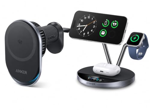 Anker Prime MagSafe Car Mount Charger, Qi2 25W Certified Wireless Car Charger & Prime 3-in-1 Charging Station, Qi2.2-Certified 25W Wireless Charger Dock Stand, MagSafe Compatible, for iPhone17