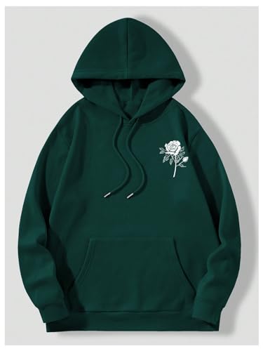 SHENHE Men's Floral Rose Hoodie Graphic Print Drawstring Loose Fit Hoodie Sweatshirt Pullover Top2