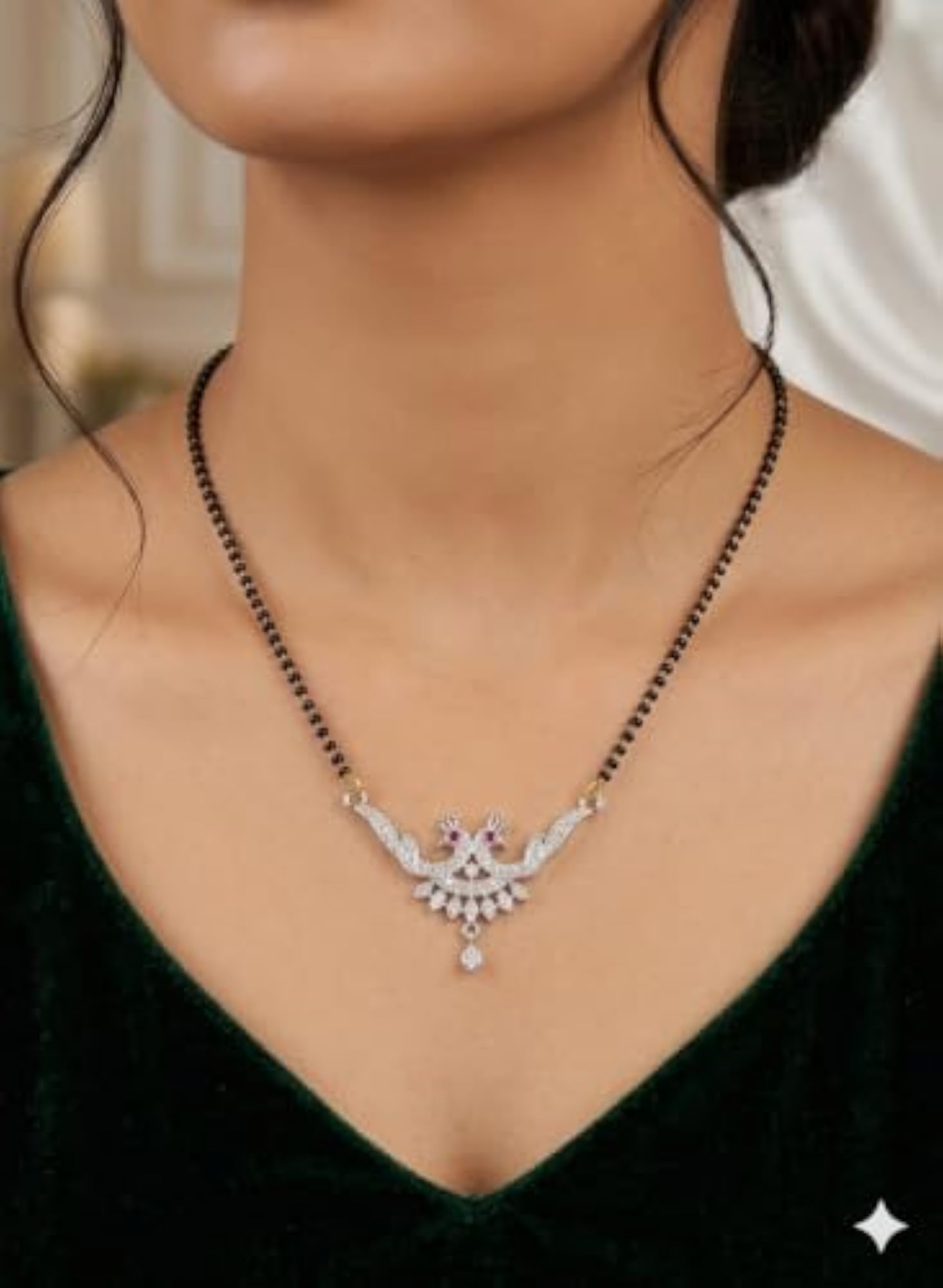 Double Peacock Silver-Plated Mangalsutra with Elegant Pendant