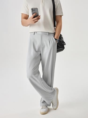 Image of JMIERR Mens Baggy Casual Dress Pants Lightweight Pleated Old Money Wide Leg Pants Loose Relaxed Fit Trousers