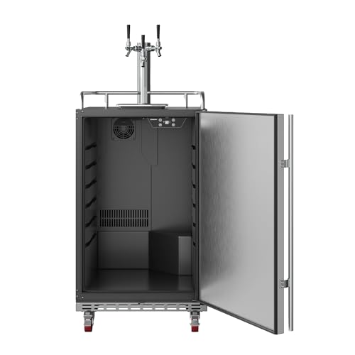 Image of EdgeStar KC7000TRIP 24 Inch Wide Triple Tap Kegerator for Full Size Kegs with Electronic Control Panel - Black Stainless Steel