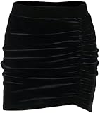 Women’s High Waist Solid Color Elastic Slim Fit Skirt—Casual Elegant Ruched Velvet Bodycon Wrap Mini Short Pencil Skirt for Office (Black,S)