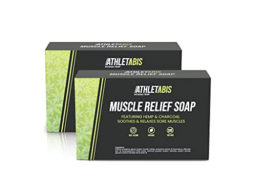 Hemp Soap Bar for Muscle Relief – Charcoal & Hemp Seed Oil Natural Soap for Men & Women Soothes Inflammation & Muscle Soreness with Apricot Kernel Oil, Rosemary Oil, Shea Butter by Athletabis (5 Ounce (Pack of 2))