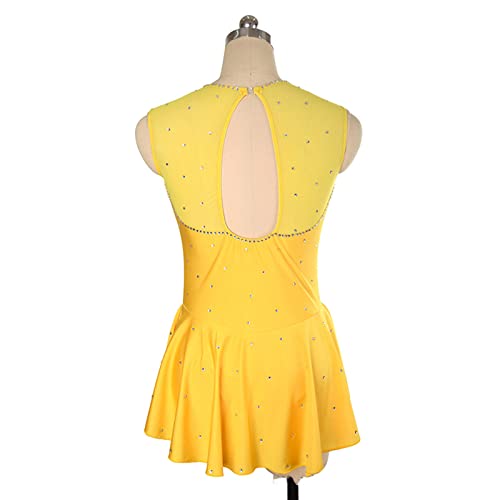 Vestido de Patinação Artística, Meninas Mulheres Simples Sem Mangas Strass Flores Competição de Pati