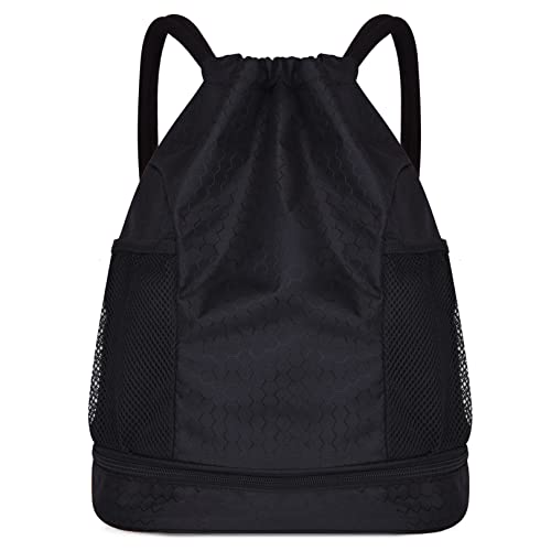 Oflilak Waterproof Drawstring Sport Bag Lightweight Sackpack Backpack,Swimming Gym Yoga Sport Casual Bags For Men And Women, Black, Full Size #TOP3