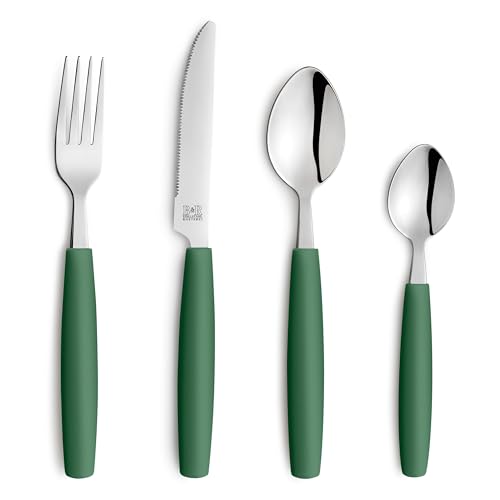 Beckmann & Rommerskirchen VALOA Besteck Set 4 Personen - 16-teilig - Dunkelgrün - Spülmaschinenfest - Hochglanzpoliert - Essbesteck: 4x Messer,...