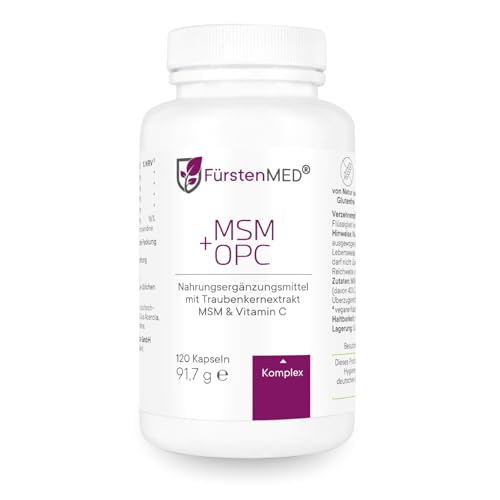FürstenMED® MSM + OPC Kapseln Hochdosiert mit 1710mg MSM Pulver + 180mg OPC & Vitamin C (aus Acerola) pro Tagesdosis - 120 Kapseln, Vegan, Laborgeprüft & Ohne Zusatzstoffe FürstenMED® MSM + OPC Kapseln Hochdosiert mit 1710mg MSM Pulver + 180mg OPC & Vitamin C (aus Acerola) pro Tagesdosis - 120 Kapseln, Vegan, Laborgeprüft & Ohne Zusatzstoffe