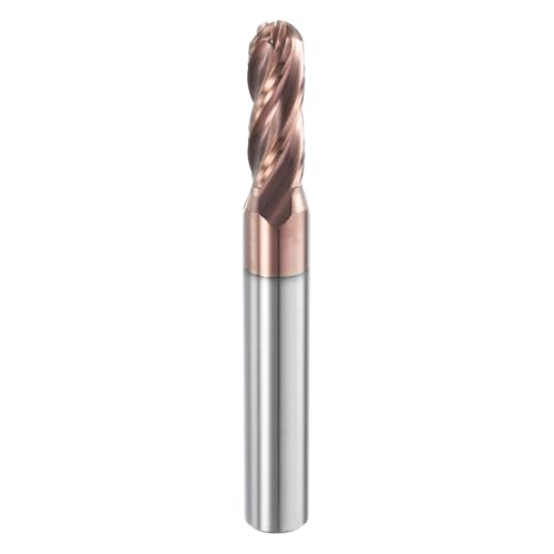 Image of HARFINGTON Ball Nose End Mill 4 Flute 17 /64 inch Diameter 5 /16 inch Shank Tungsten Carbide TICN Coated Spiral CNC Router Bits 3 /4 inch Cutting Length Single End Ball for Carving Engraving Grinding