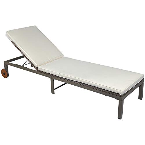 Outsunny Bain de Soleil transat Grand Confort - Dossier inclinable 4 Positions roulettes - Matelas déhoussable Inclus - métal époxy résine tressée Marron