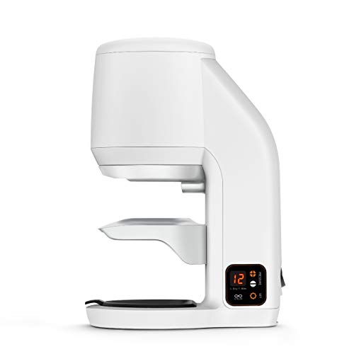 PUQPress Mini Automatic Coffee Tamper, Professional Espresso Tamper, Tamps Perfectly Flat & Level, Auto-Adjusting Pressure, Nonstick Coating, (White)