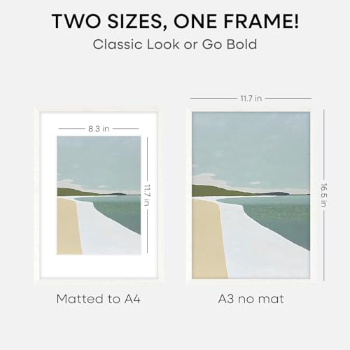 Image of Homeforia A3 White Oak Picture Frame, High-End Wood, A4 Mat, Glass | High End Solid Oak Wood, Tempered Glass, Acid-Free A4 Removable Mat, A3 Edge-to-Edge Display, Wall Kit, Set Of 3