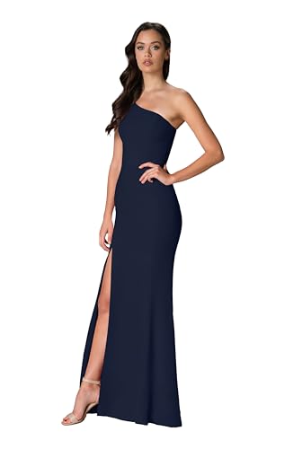 Image of Dress the Population Womens Amy Asymmetrical Neckline Sleeveless High Slit Maxi Dress